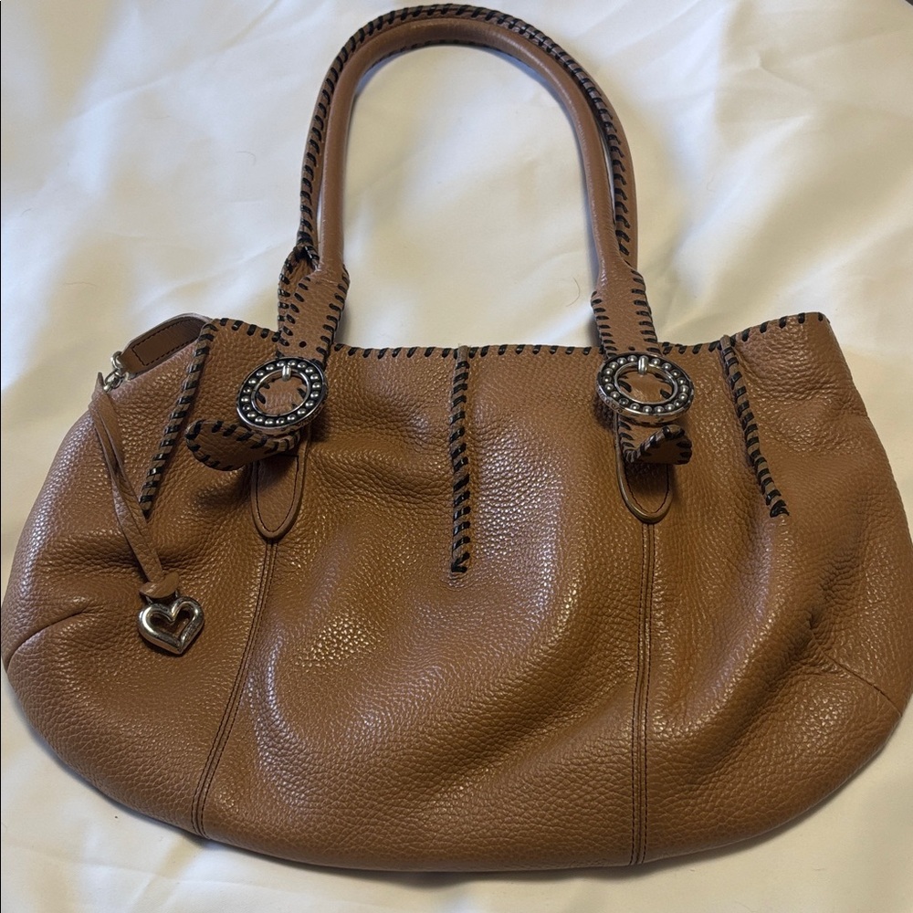Brighton Tan Leather Shoulder Bag with Black Accents.